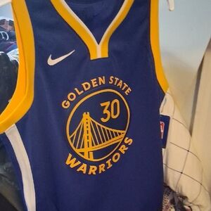 Nike Blue and Yellow Warriors Game Jersey